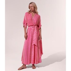 Poupette St Barth Long Dress Adha In Pink Batik Stripe